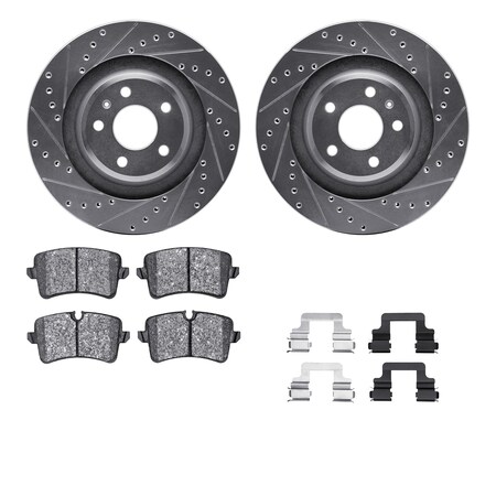 Dynamic Friction Co 7612-73057, Rotors-Drilled, Slotted-Silver w/ 5000 Euro Ceramic Brake Pads incl. Hardware, Zinc Coat 7612-73057
